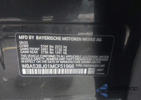 2021 BMW 540I from USA, damaged, VIN WBA53BJ01MCF51968